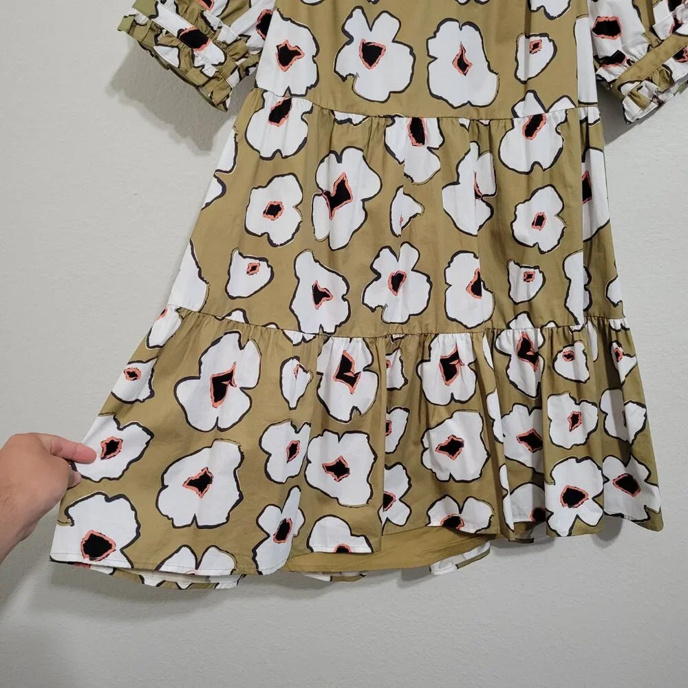 Crosby Isabelle Green Yellow Floral Print Puff Sleeve Tiered Mini Dress Size XS - Picture 4 of 8